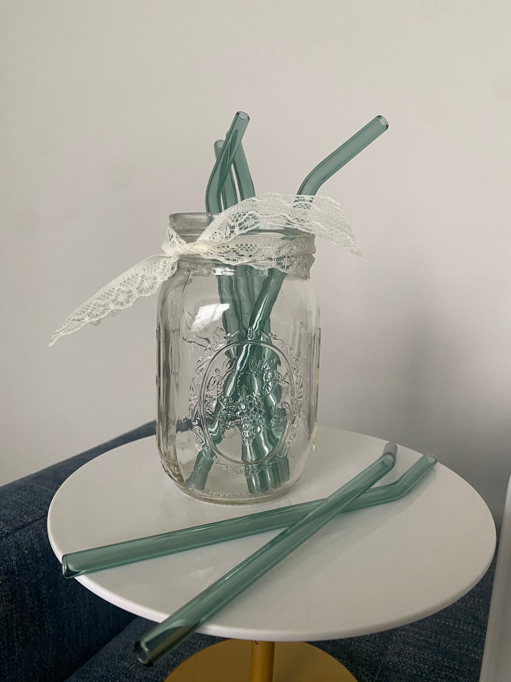 Blue glass straws
